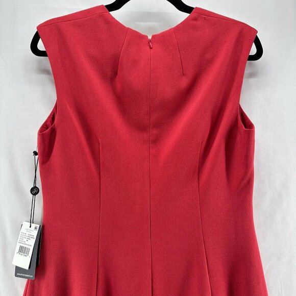 Adrianna Papell Dress Sz 6 Crepe Sheath Drape Pleated Square Neck Cap Sleeve Red - Picture 5 of 11